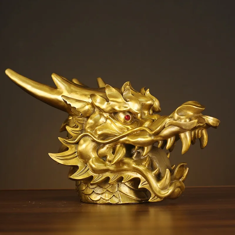 Large brass dragon head ornament, exquisitely crafted zodiac dragon head, home office handicrafts