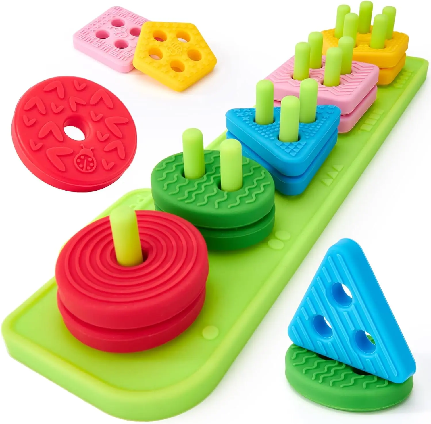 

Silicone Blocks for Toddlers 1-3 - Montessori Sensory Toys, Color Sorting Stacking Educational Learning Baby Gifts
