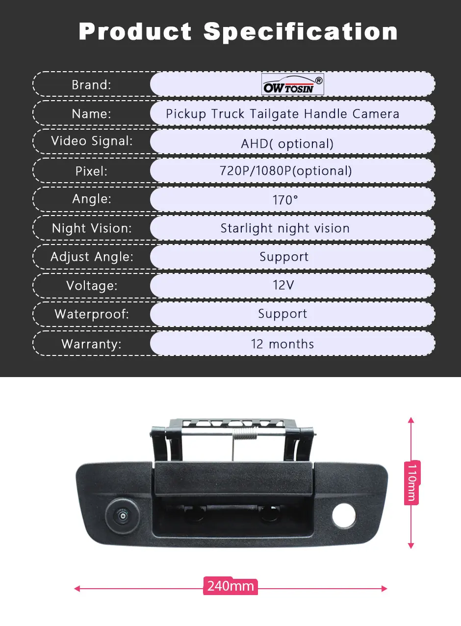170° AHD 1080P Fisheye Reverse Car Rear Camera For Dodge Ram 1500 2500 3500 2009 2010 - 2017 Pickup Truck Handle Vehicle Camera