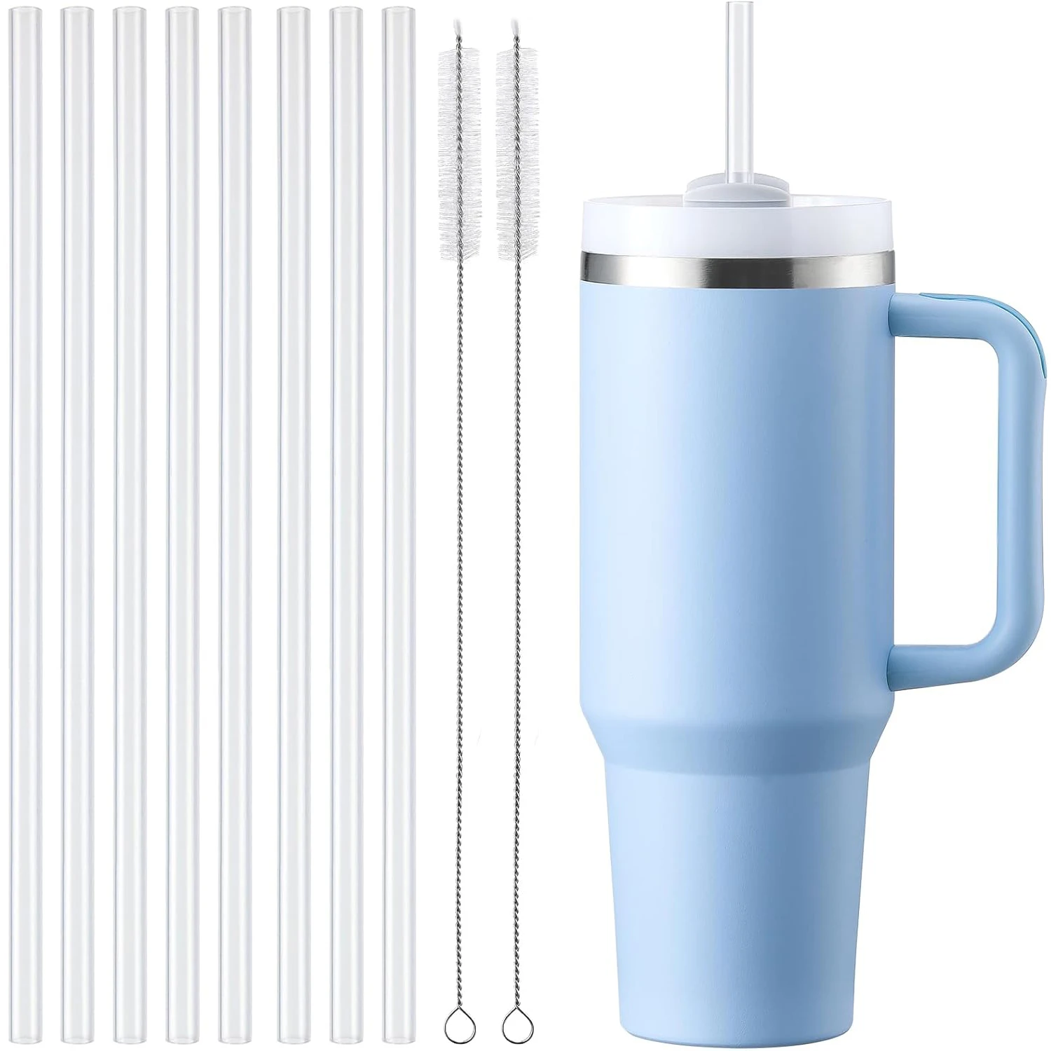 4/8/12 Pcs Replacement Straws Compatible with Stanley 30oz 40oz Tumbler, Reusable Plastic clear straws with 1 Cleaning Brush