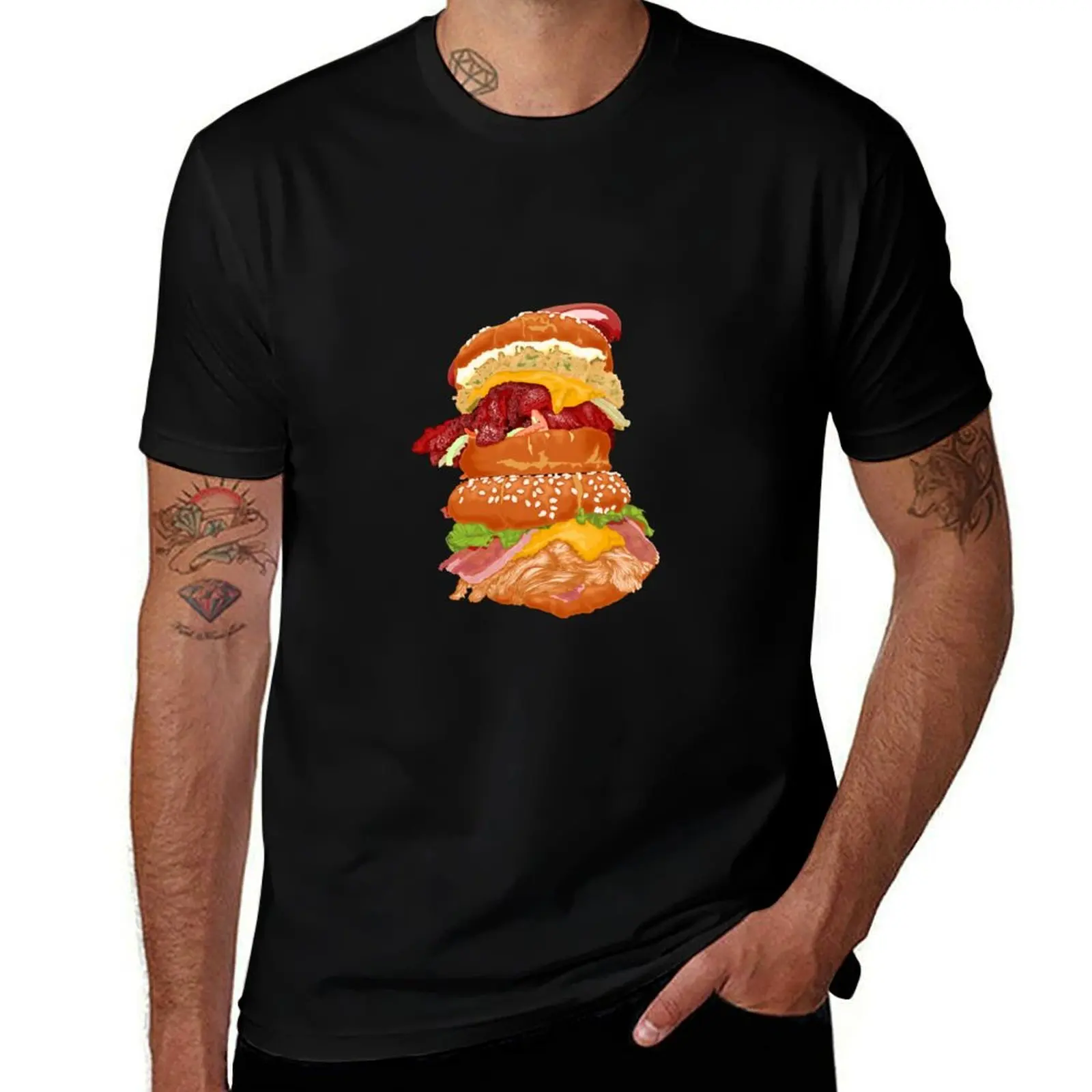 

Double burger T-Shirt anime tshirt t shirt man cotton