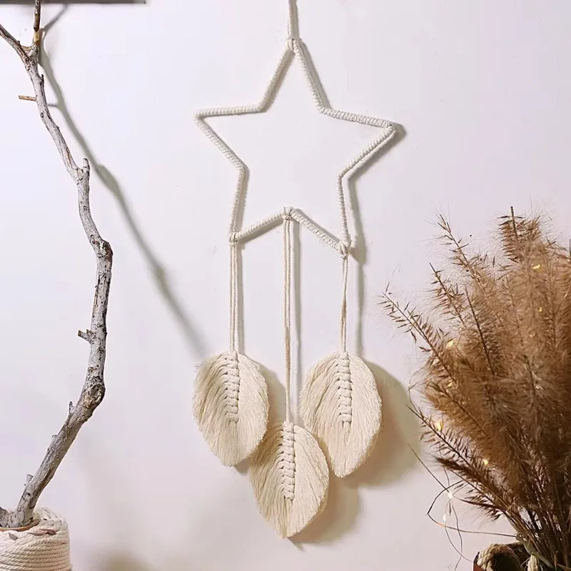 Boho Star Decorazione da parete per la casa Corda di cotone fatta a mano Asilo nido per bambini Decorazioni per la camera dei bambini Acchiappasogni Ornamenti Regalo artigianale