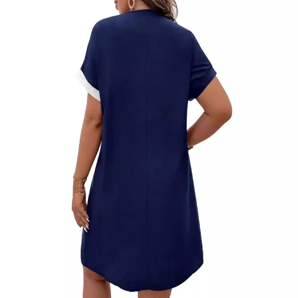 T-shirt ourlet fleuri Dr femme décontracté taille haute polyester chauve-souris Sve rond Ne ort Sve Busin Casual Dr