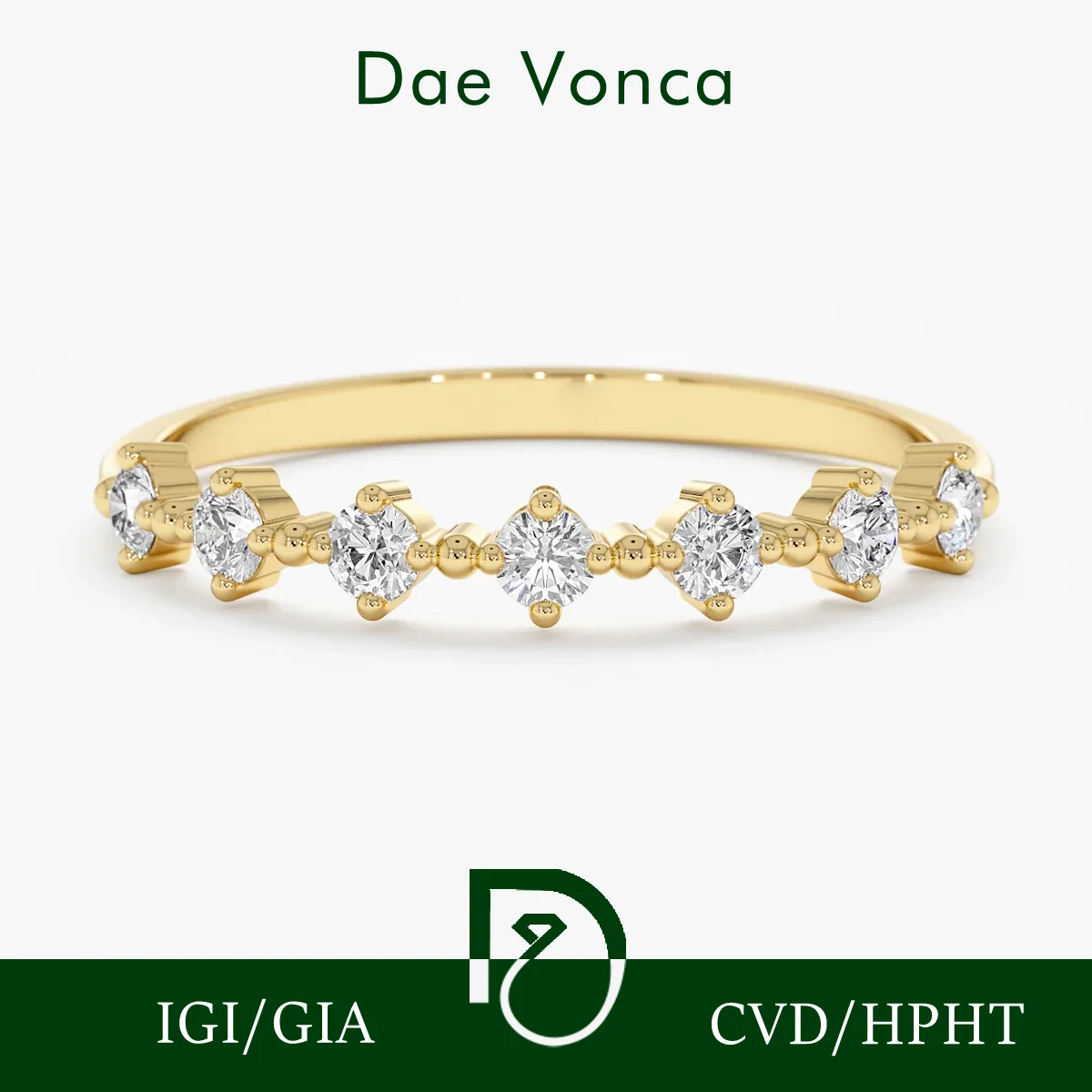 Half Eternity Lab Grown Diamond Ring Beaded Band 9K/14K/18K Yellow Gold DEF VS/VVS Lab Diamond Ring Anniversary Gift For Women