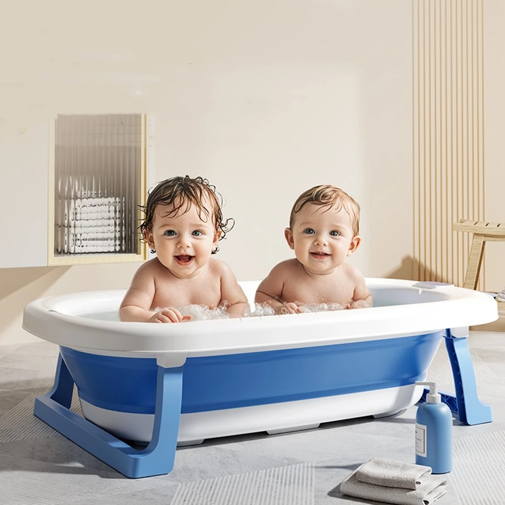 

Baby Bathtub, Collapsible Newborn Bathtub for Infant to Toddler 0-24 Months with Soft Cushion Thermometer Portable Travel