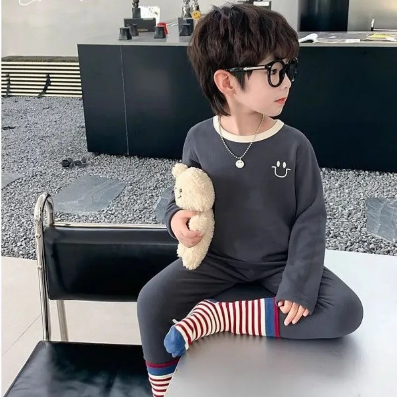 Toddler Boys Cozy Two Piece Pajama Set Soft Fluffy Stretchy Autumn Winter Sleepwear with Color Blocked Design German Velvet