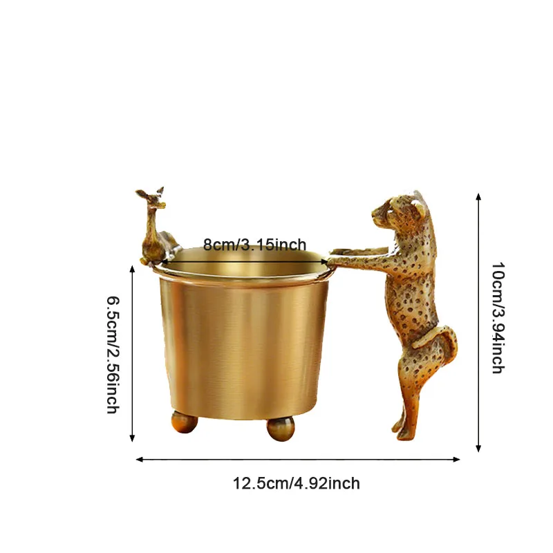 Nordic Vintage Brass Leopard Storage Bucket Ornaments Dining Table Kitchen Bedroom Storage Jar Fruit Storage Bucket Decoration