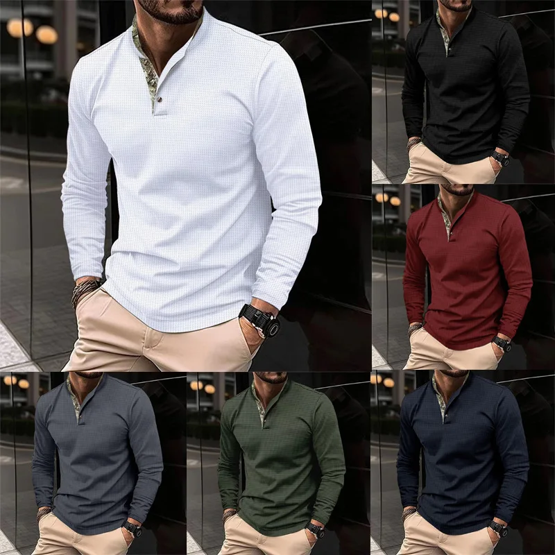 Men's 2025 Double Layer Long Sleeve Sports Shirt Clean Fit PU Leather Nine Point Sleeve City Walk T-Shirt Non Fading