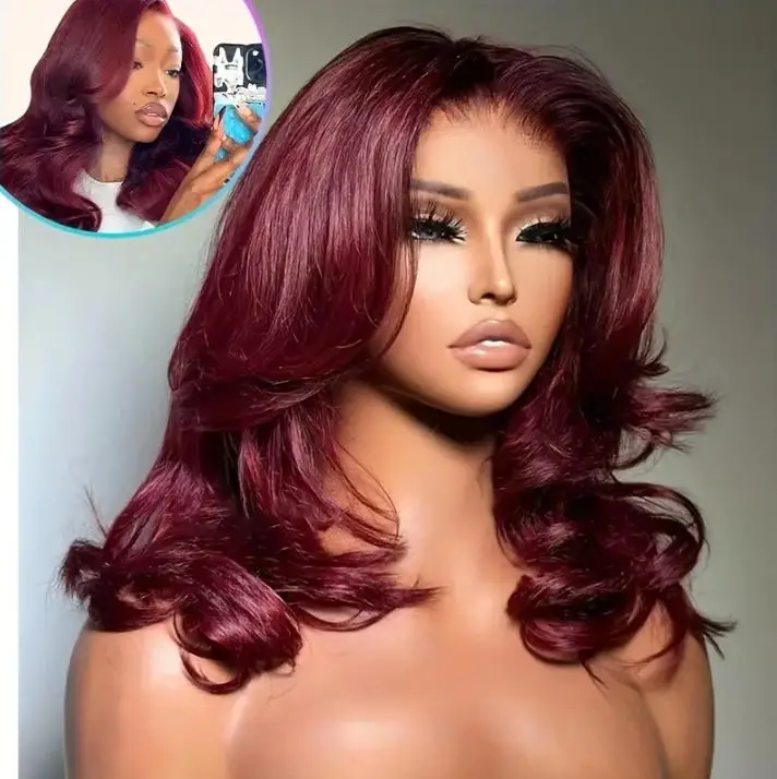 99J Burgunderrote Body Wave 30 Zoll Langanhaltende Farbe 250 Dichte Vollständig Dick 13x4 Unsichtbare Spitze Hochwertige Langlebige Echthaar-Perücke