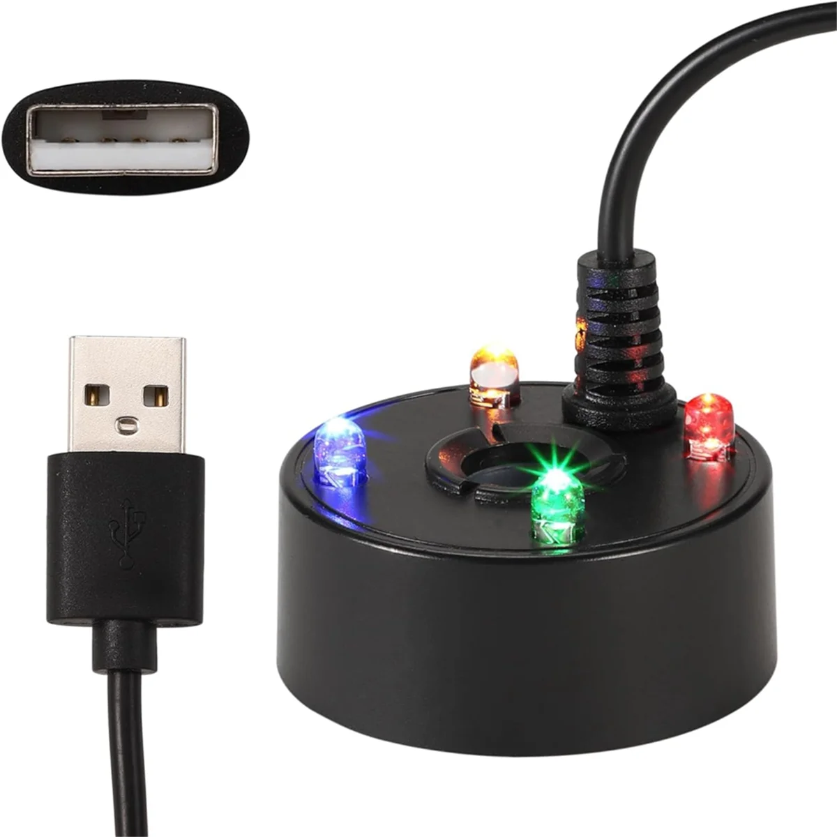 미스트 메이커, USB 포트 4 색 LED 조명, 미니 미스터 안개 기계, 실내 분수 정원 연못 물 안개 무화기, 블랙