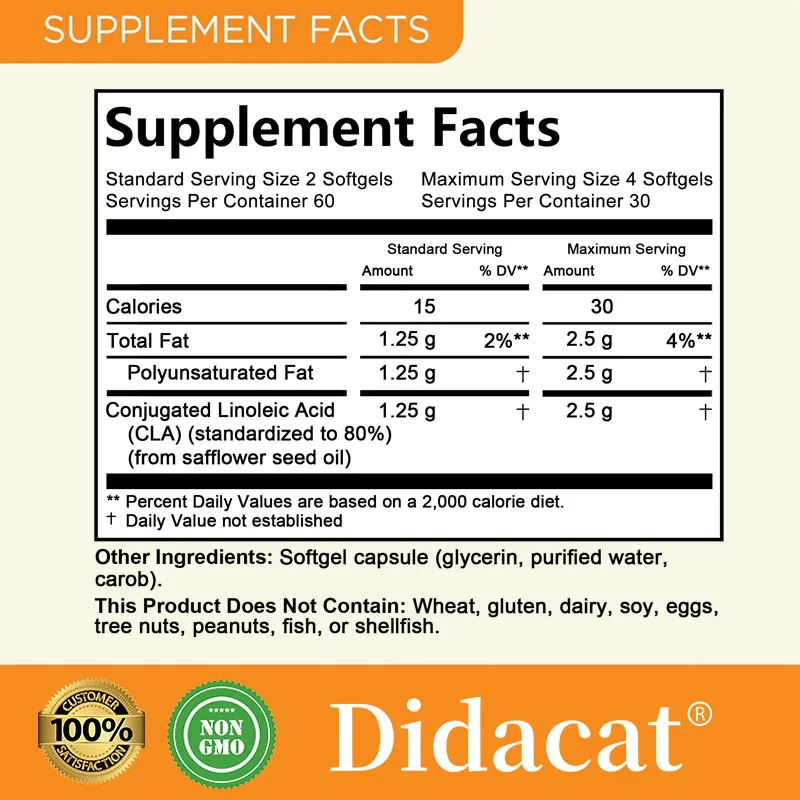 CLA Capsules 1000mg, 80% Active CLA, Support Weight Management, Promote Energy Metabolism, Enhance Exercise