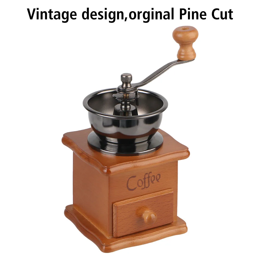 Mini Manual Coffee Bean Grinder Retro Style With Ceramic Millston Spice Burr Mill Coffee Utensils Stainless Steel Handle Wooden