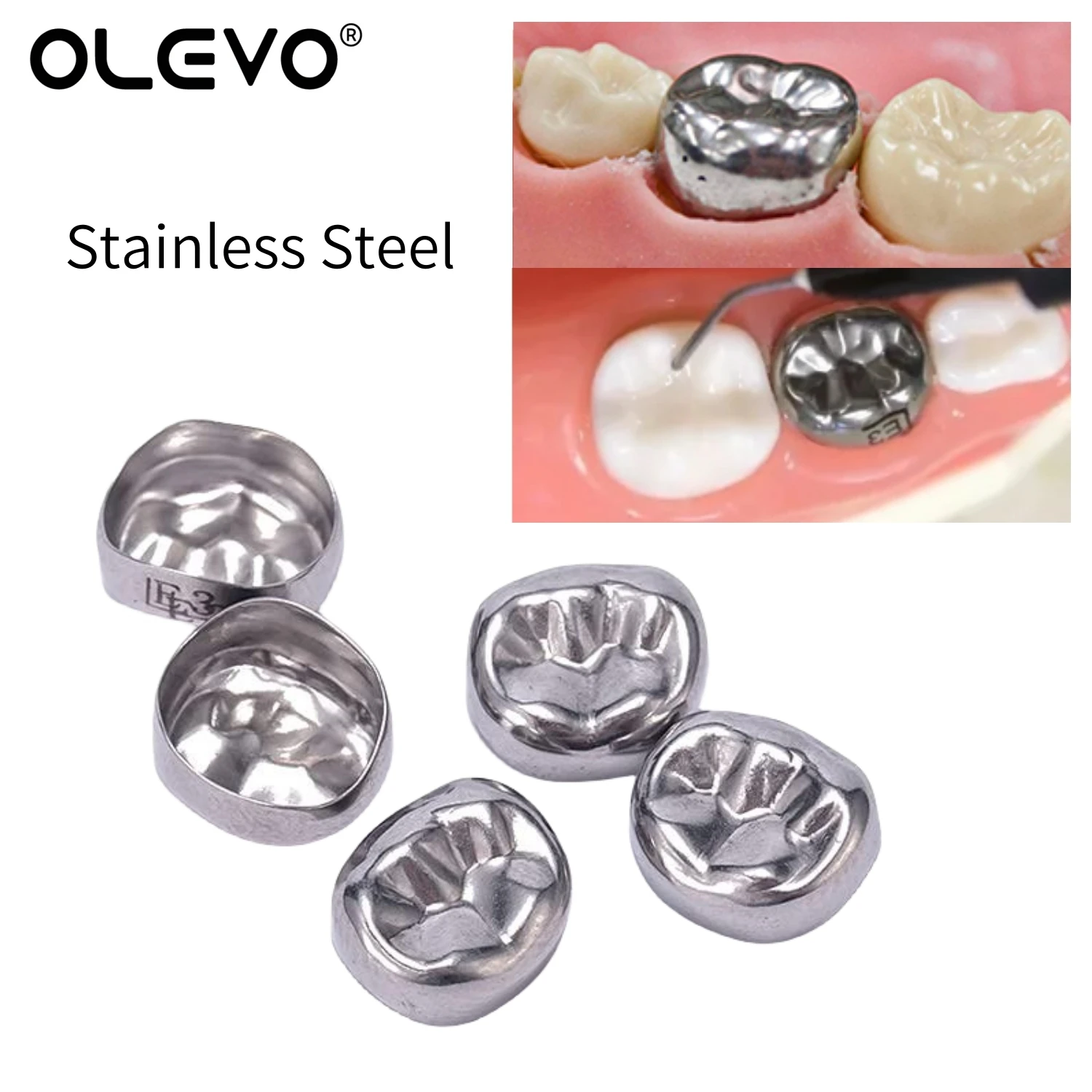 5Pcs/Box Dental Crown Kids Primary Molar Refill Crowns Stainless Steel Temporary Crowns for Pediatric 1st/2nd D2-D7 Molar Teeth