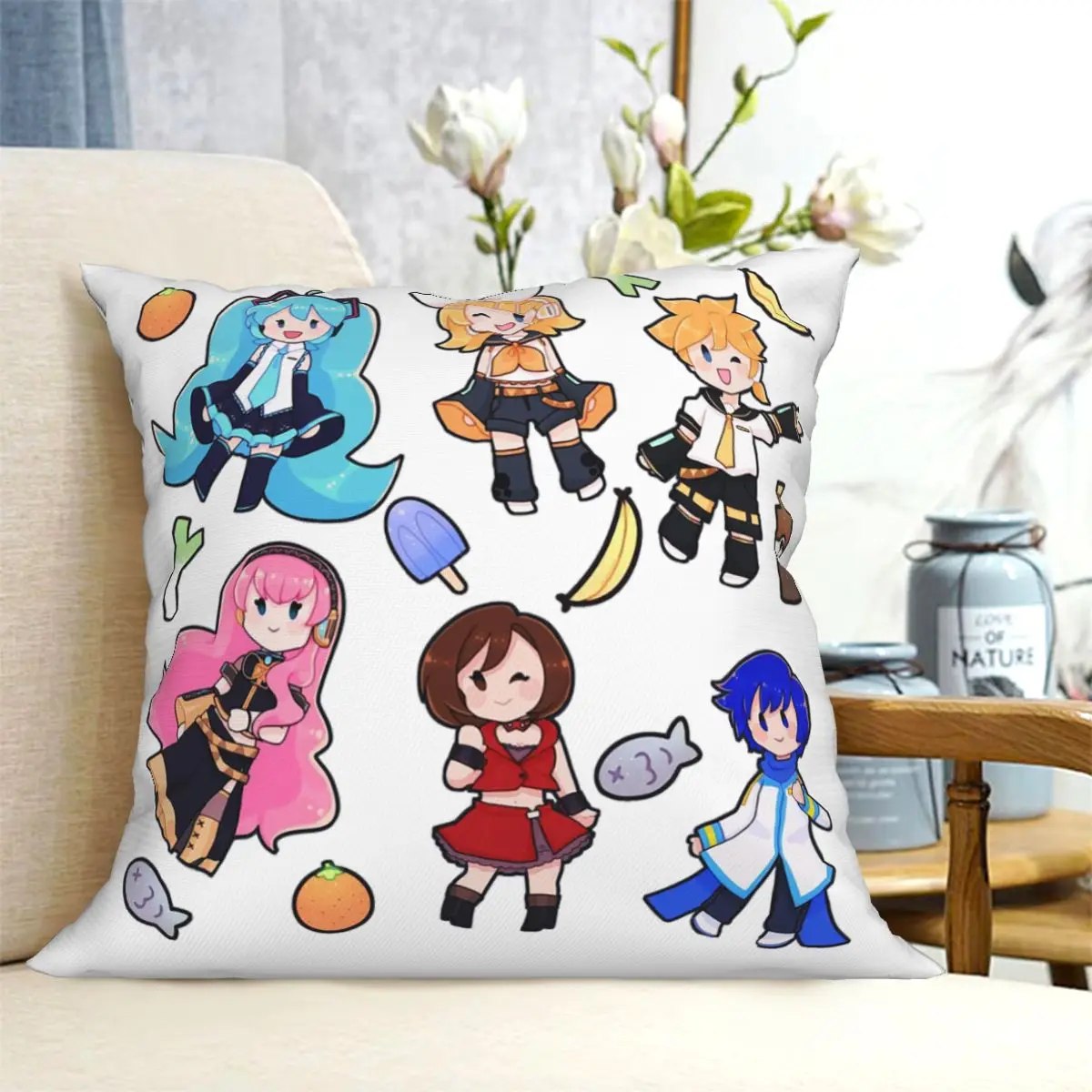 Vocaloid Chibi Chaos! Miku Square Pillowcase Cushion Cover Pillow Case Throw Pillow Cover for Home Bedroom Car