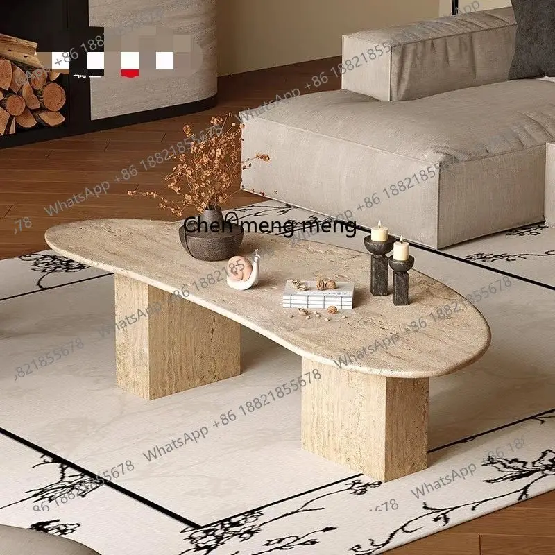 와비 샌드 윈드 내추럴 트래버틴 커피 테이블 거실 가정용 소파 사이드 테이블 모던 라이트 럭셔리 크림 윈드 테이블