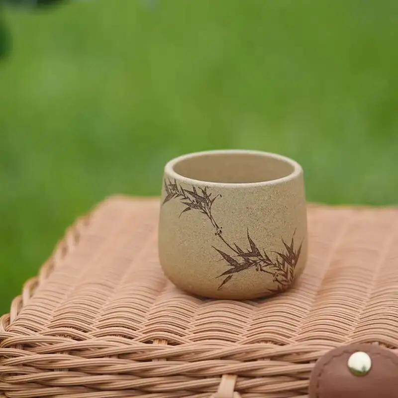 

[Biyile Pot]Purple Clay By Li Jianjun, Handmade Bamboo Tea Cup, Sesame Branch Master Cup 110Cc