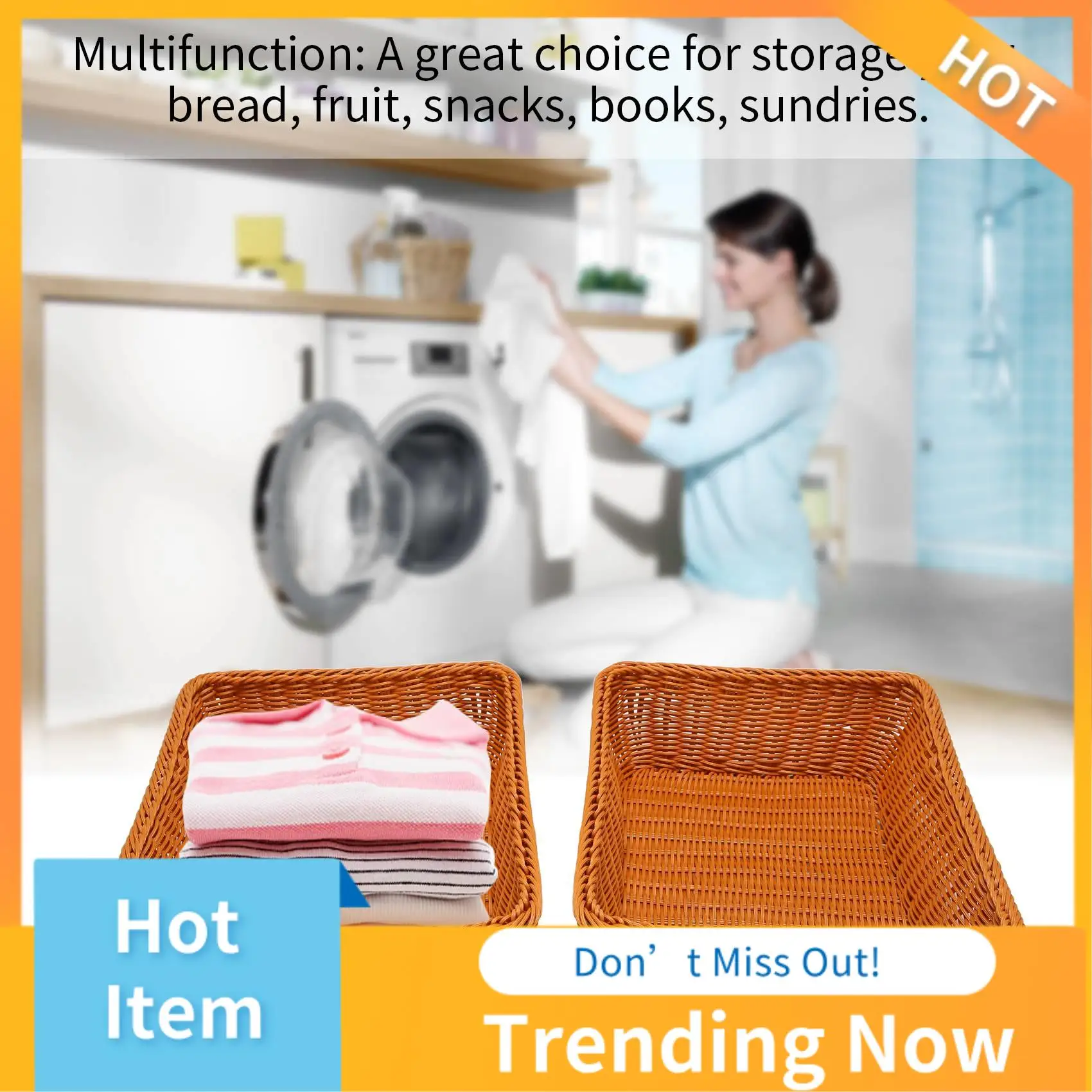 

ABNL 2 Pcs Hand-Woven Rattan Woven Bread Basket,Wicker Food Serving Basket For Fruit,Vegetables,Home Kitchen,Restaurant,Etc