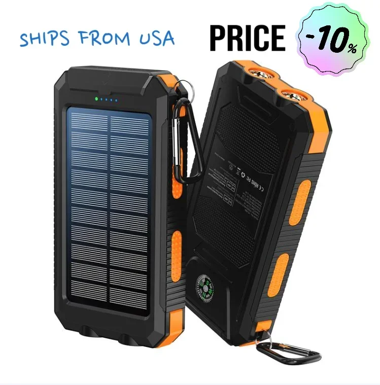 

Никогда не работайте на открытом воздухе: солнечный аккумулятор емкостью 10000 мАч с быстрой зарядкой QC3.0, яркий фонарик, прочный водонепроницаемый