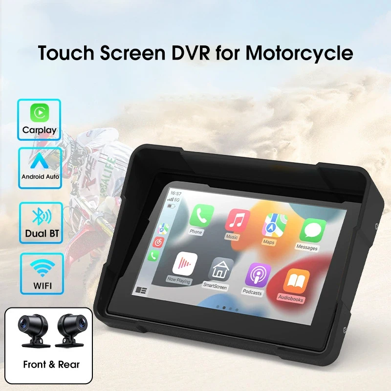 Carplay Moto Digital Motorcycle Dashboard Carplay Android Auto Bluetooth 6 Inch Touchscreen Front And Rear Camera Video Recorder