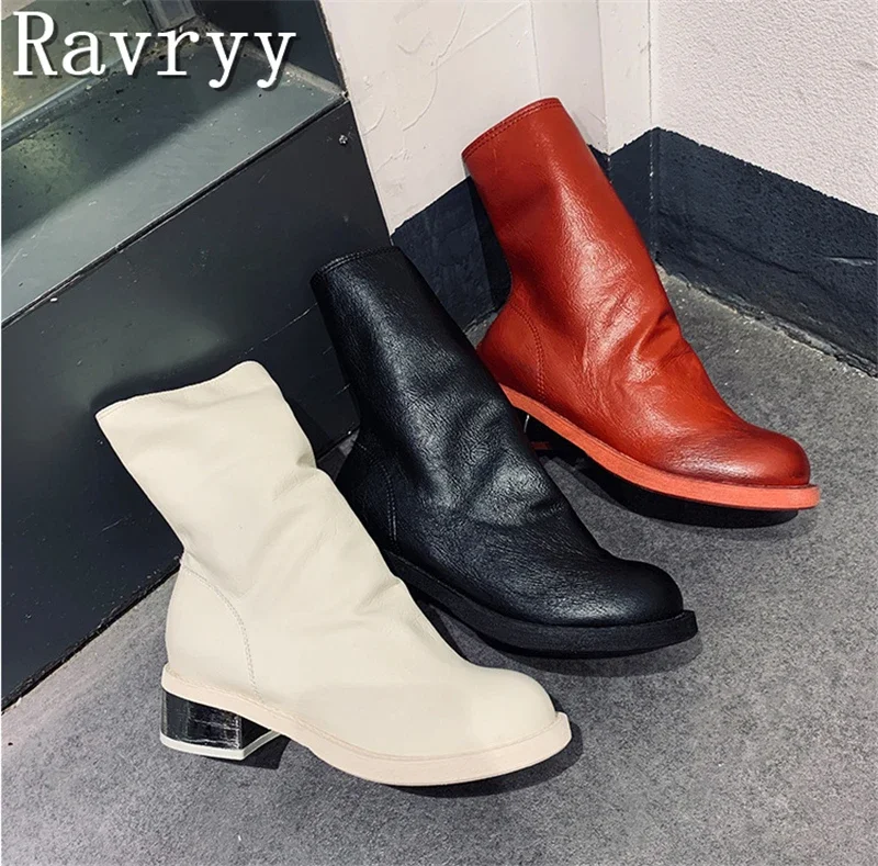 Luxury Designer New Women\'s Short Boots Retro Round Toe Thick Heels Zipper Chelsea Boot Female Autumn/winter Fashion Ankle Botas