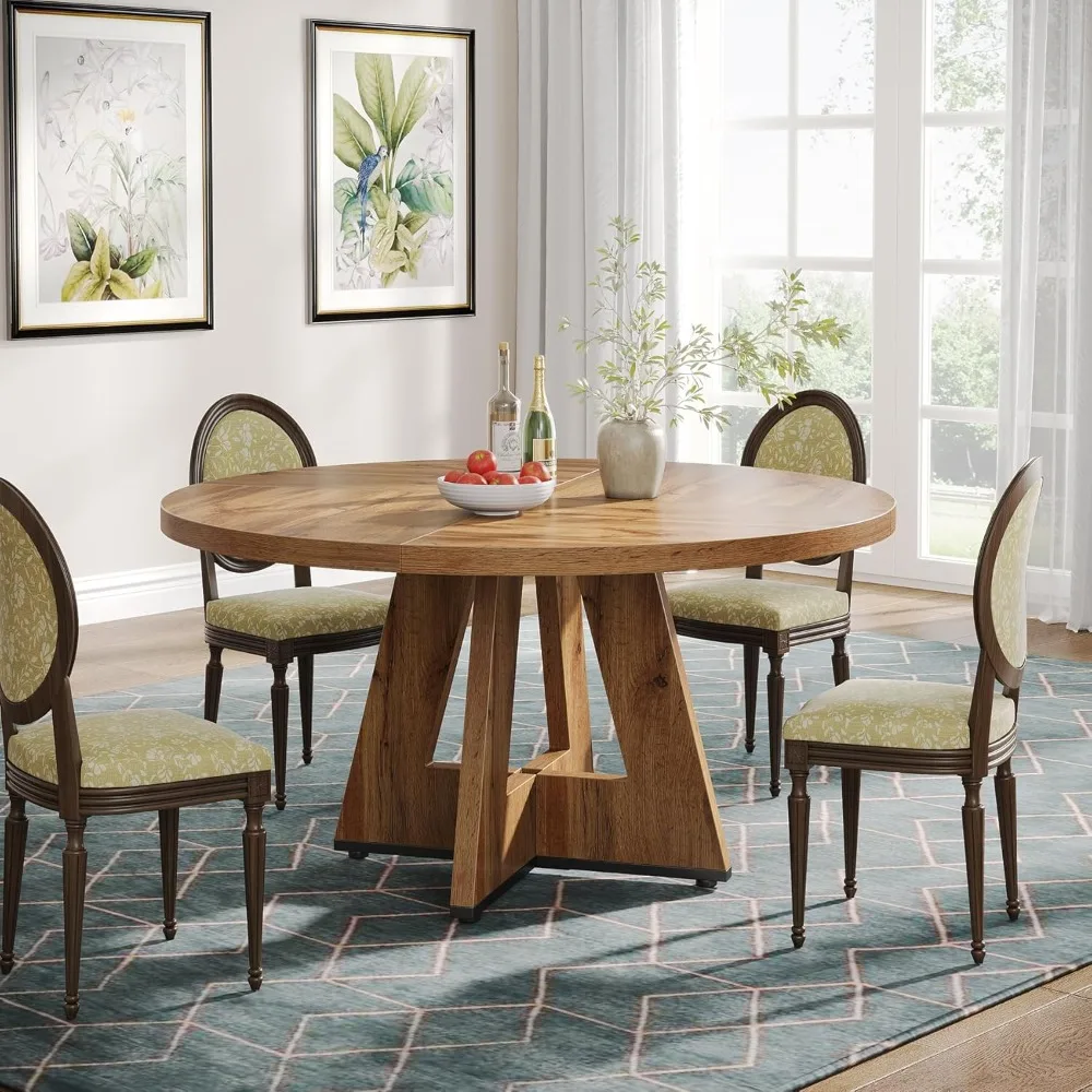 

47 Inch Round Dining Table for 4 People, Country Style Round Dining Table for Family Dining Room