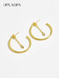 DPLAOPA-925 Sterling Silver Gold Hoop Brincos para Mulheres, Big Marqulse Loops, Gota Cadeia CZ Jóias, 25mm