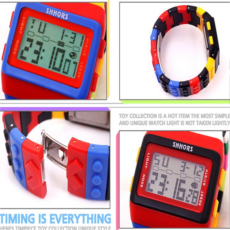 Mannen en vrouwen kijken trendy regenboog bouwstenen studentenpolshorloge multifunctionele LED waterdichte elektronische sporthorloges