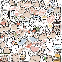 10/30/60PCS Cute Rabbit Cat Sticker Aesthetic PVC Sketchbook Stationery Kawaii Children's Diary Scrapbooking Supplies for Kids