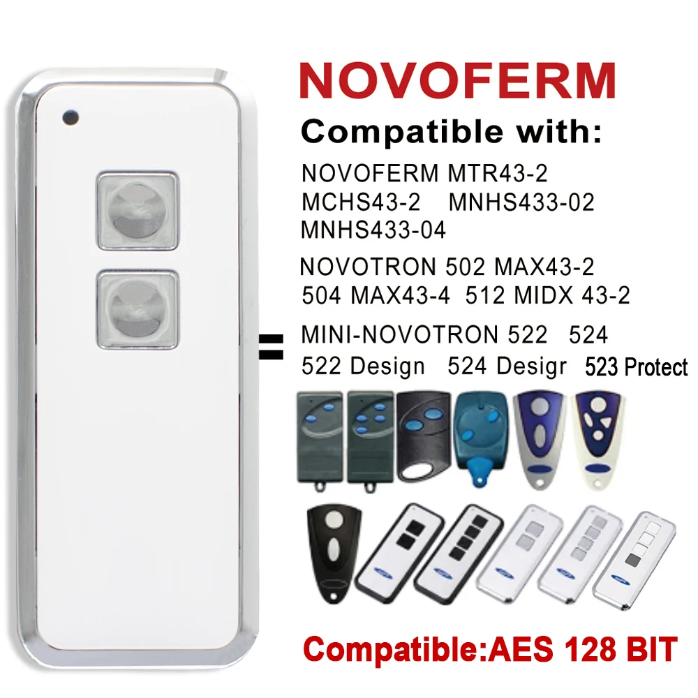 NOVOFERM AES 128 BIT Garage Door Remote Control Mini-Novotron 522 524 Design 523 Protect 433.92MHz Rolling Code Hand Transmitter