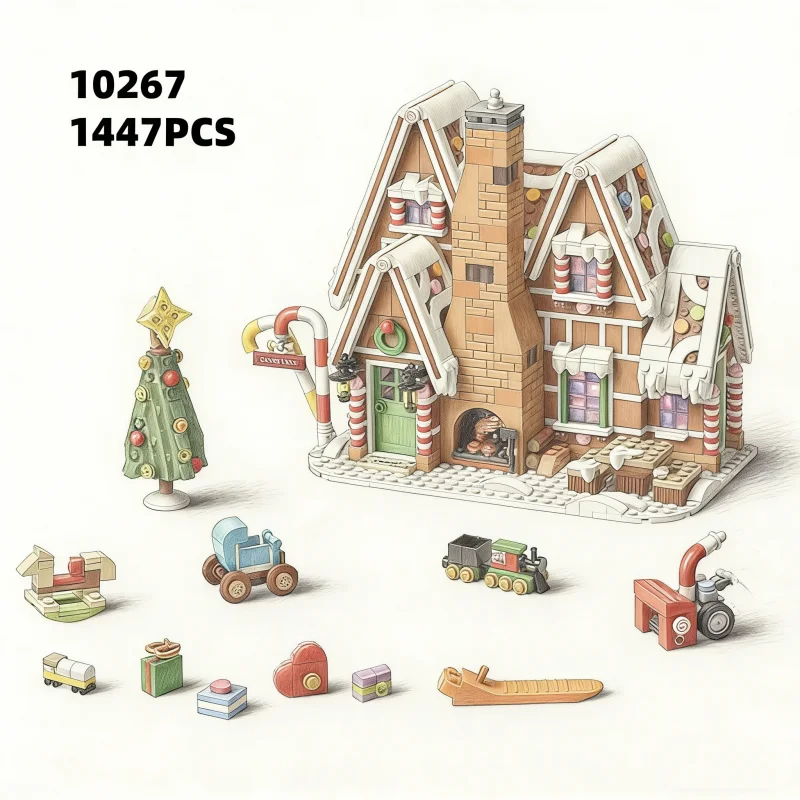 10267 Casa de jengibre navideña, modelo de invierno, regalo de vacaciones de pan de jengibre, 1477 Uds., juguete educativo de ladrillo para niños
