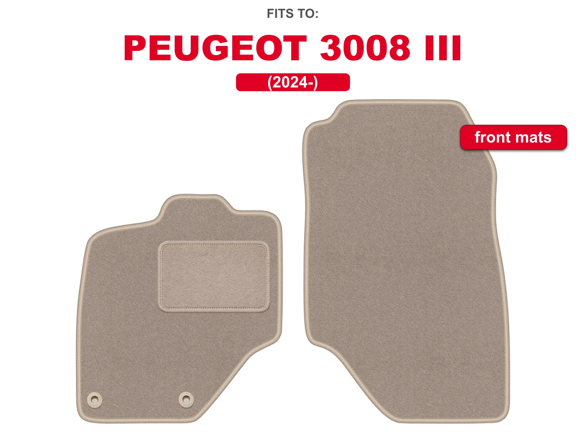 Velour voorste vloermatten voor: Peugeot 3008 III 2024- PHEV beige set auto vloermatten voor de voorkant van het voertuig
