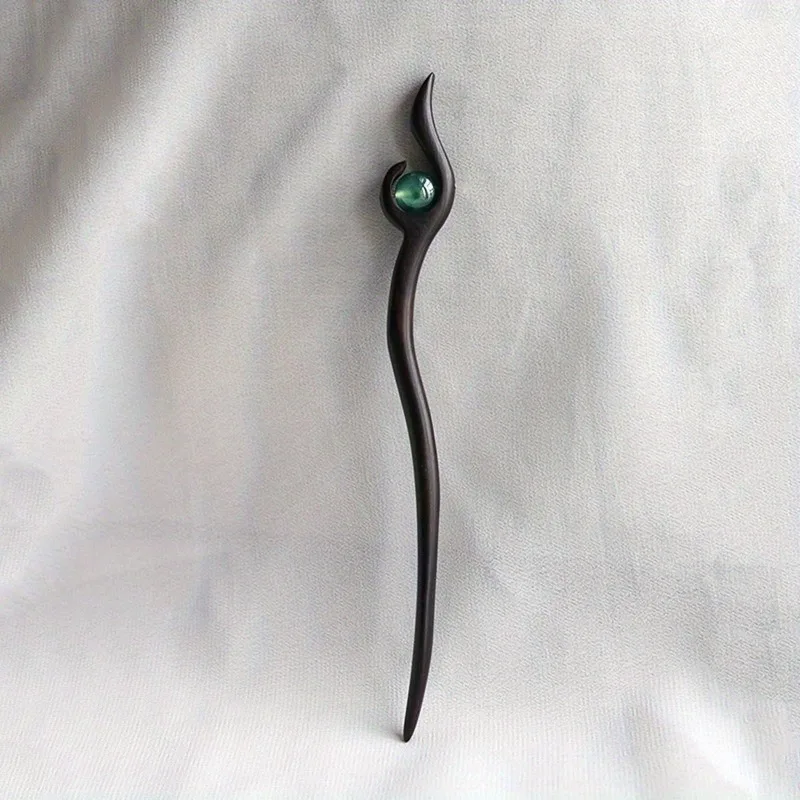 Flowing Clouds Record [Tianya] Natural Green Beads Wooden Disk Hairpin Ancient Qipao Hanfu Classical Simple Elegant Hairpin