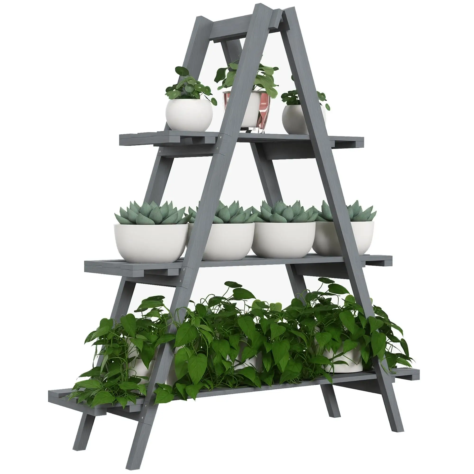Support pour plantes en bois à 3 niveaux, pliable, éducatif, pour jardin, terrasse, 100x36x112 cm, gris