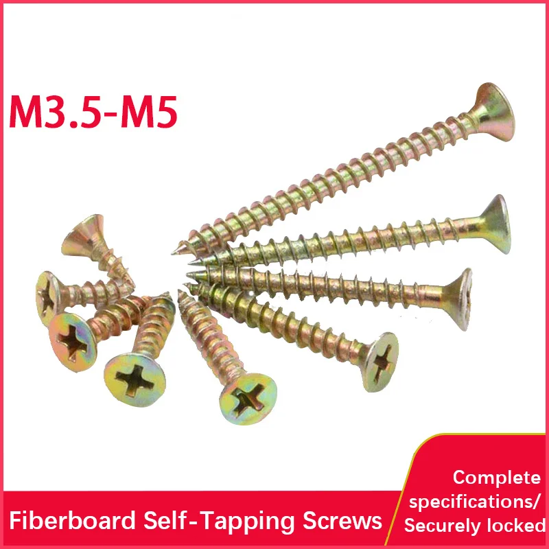 100/500/1000Pcs Hardened Fiber Self Tapping Screws M3.5 M4 Color Zinc Cross Countersunk Drywall Fasteners for Cabinet Furniture