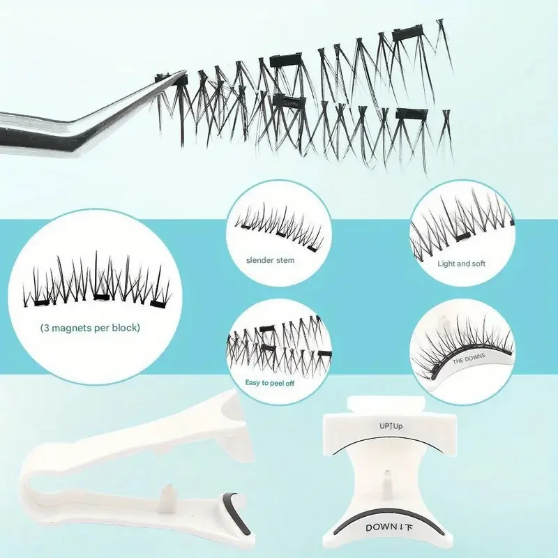 1 Pairs Magnetic Eyelashes Natural Look Fluffy False Eyelashes No Glue Reusable Faux Mink Lashe with Tweezers Set Makeup Product