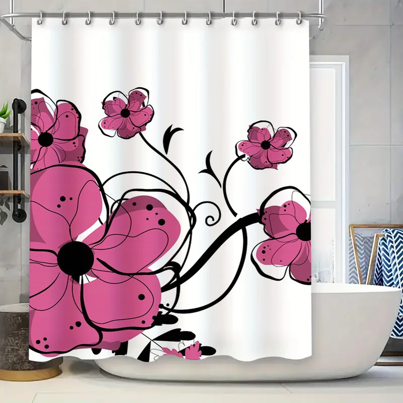 

Очаровательная розовая занавеска для душа с цветочным принтом для украшения ванной комнаты, водонепроницаемая ткань, декоративные аксессуары для дома