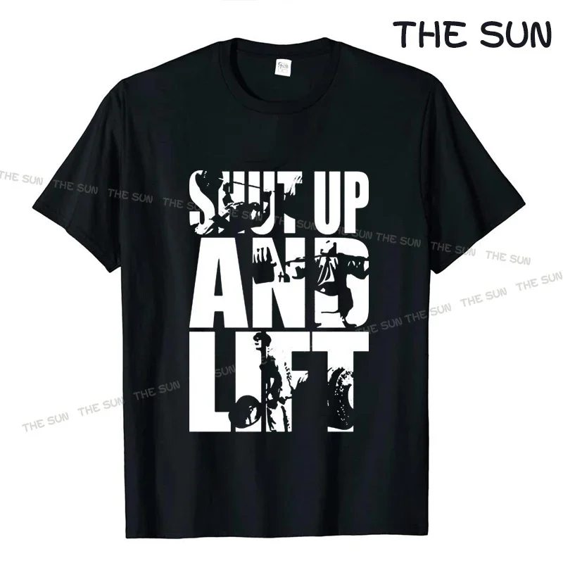 Cotton Shut Up and Lift PrintingCasual T-Shirt Street Fashion Short Sleeve Clothing Streetwear Men's Hip Hop