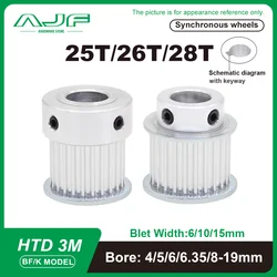 HTD3M Pulley 25T 26T 28T Timing Pulley 3M BF Type Synchronous Wheel 25Teeth 26teeth 28teeth  HTD 3M Pulley