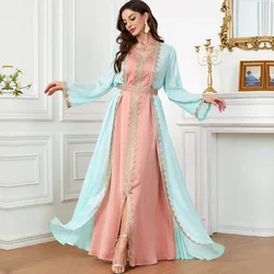 Luxury 2 Piece Muslim Sets for Women Moroccan Kaftan Ramadan Embroidery Arabic Kimono Abaya Dress 2024 Islamic Jalabiya Clothes