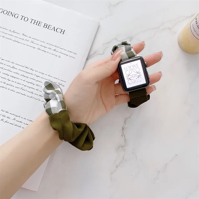 Girls' Hair Ring Plaid Fabric Watch Strap for Apple Watch Series 7/6/5/4/se/3/2/1  Daily Life Women Watchband smart watch