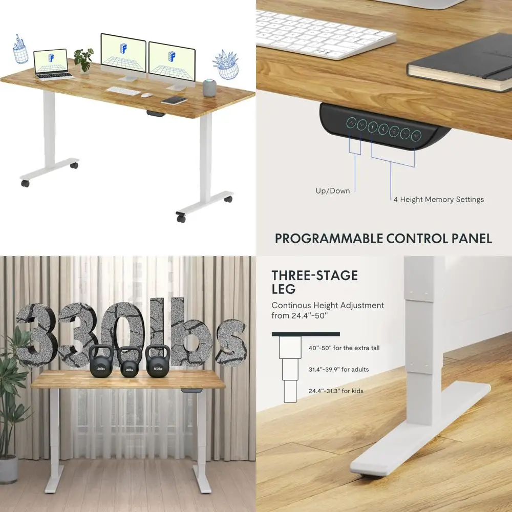 ارتفاع كهربائي قابل للتعديل محرك مزدوج مكتب قائم 71x30 بوصة خشب مطاطي 3 مراحل لوح كامل مكتب قائم مع قابل للتعديل