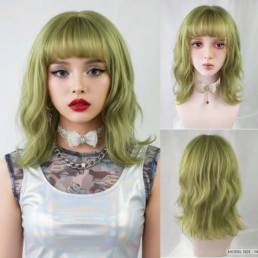 

Женский термостойкий короткий волнистый парик из синтетического волокна с челкой для косплея Лолиты, Хэллоуина, Рождества и повседневного гламурного цвета