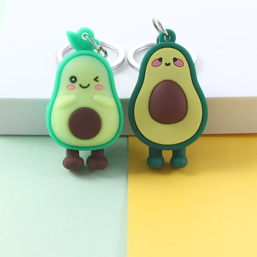 PVC Fashion Couple Key Rings Doll Key Ring Bag Pendant Avocado Keychain Simulated Fruit Smiling Avocado 3D Keychain