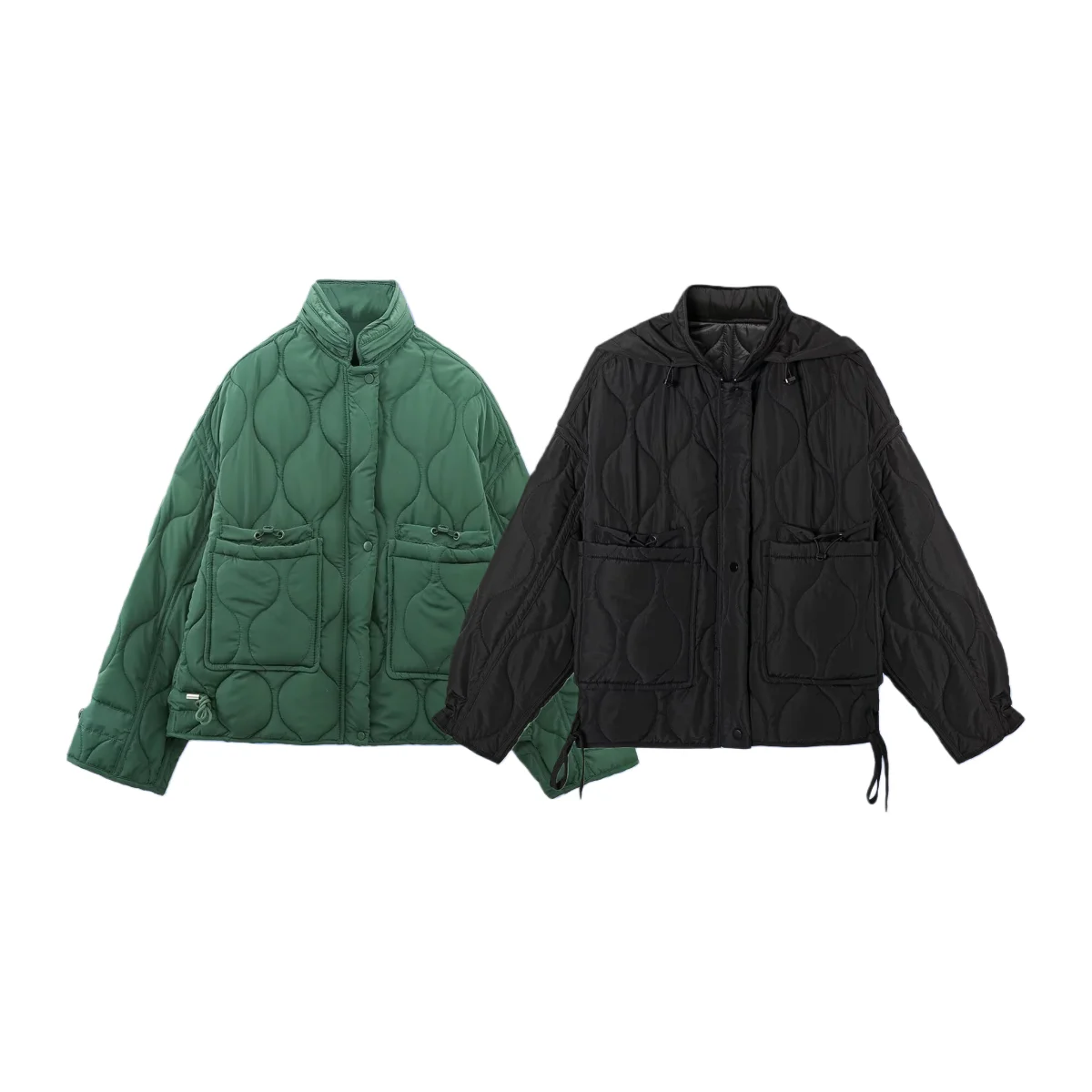 

2025 Winter New Women's Stand Collar Quilted Casual Cotton Jacket Loose Pockets Lightweight Cotton Coat Short Outerwear