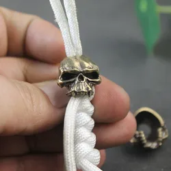 No Chin Skull Head Brass Knife Bead Punk Retro DIY Paracord Bracelet Accessories Outdoor EDC Tool Umbrella Rope Lanyard Pendants