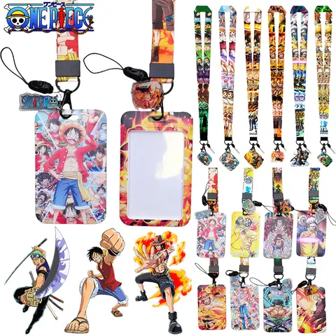 Anime One Piece Luffy ID Card Holders with Lanyards Cartoon Ace Student ID Card Case Access Bus Card Protective Case Gifts