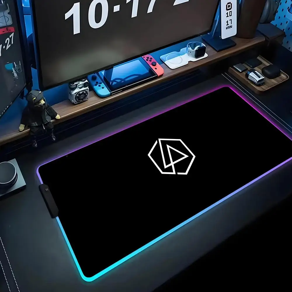 

linkin park Mouse Pad RGB Gaming Mousepad Big LED Pad PC Desk Mat Luminous Mouse Pad Large Keyboard Mats Table Rug With Backlit
