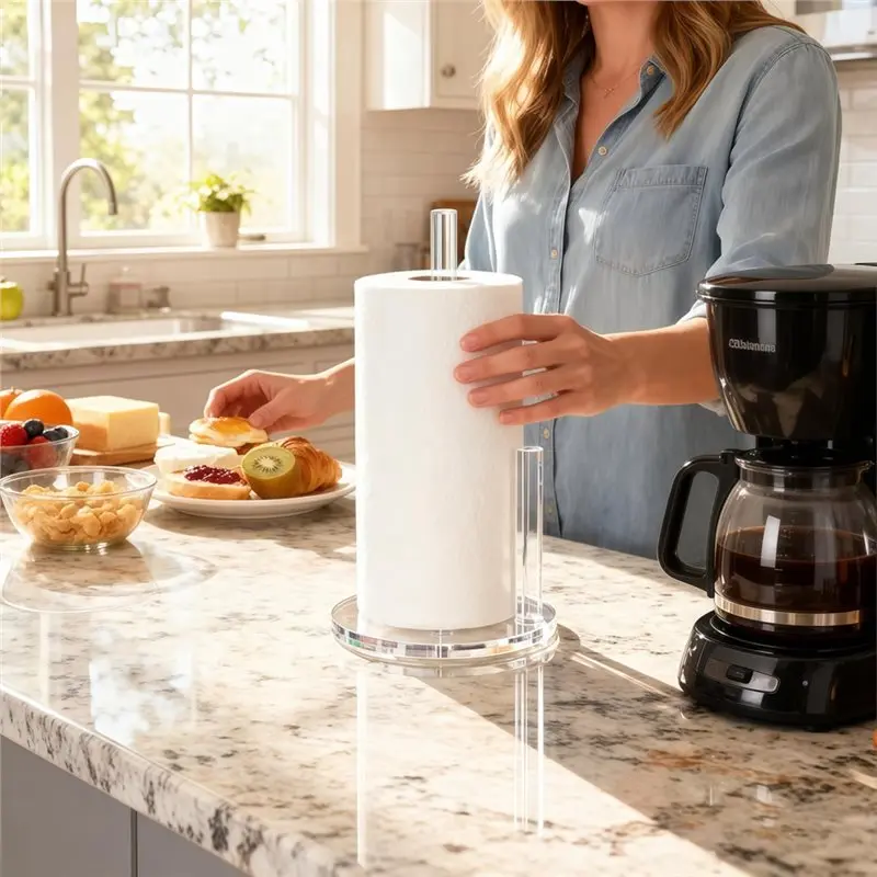 Transparent Acrylic Paper Towel Holder Kitchen Roll Dispenser Countertop Roll Organizer with Base for Kitchen Retail