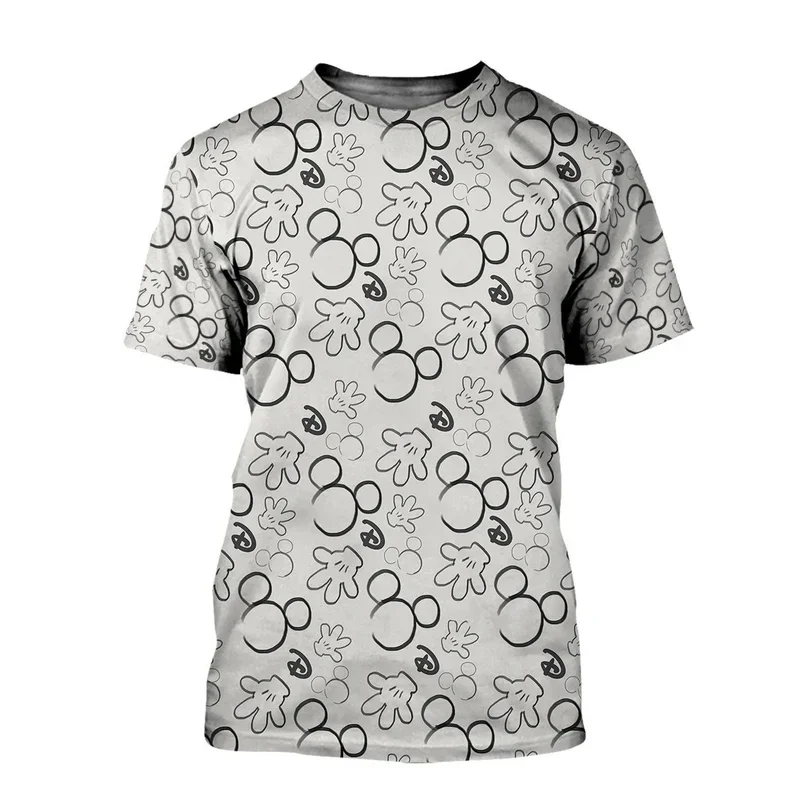 Black White Mickey Mouse Head Logo Pattern Disney Graphic Cartoon Outfits Unisex All Over Print T-shirts Clothing Men Women Kids