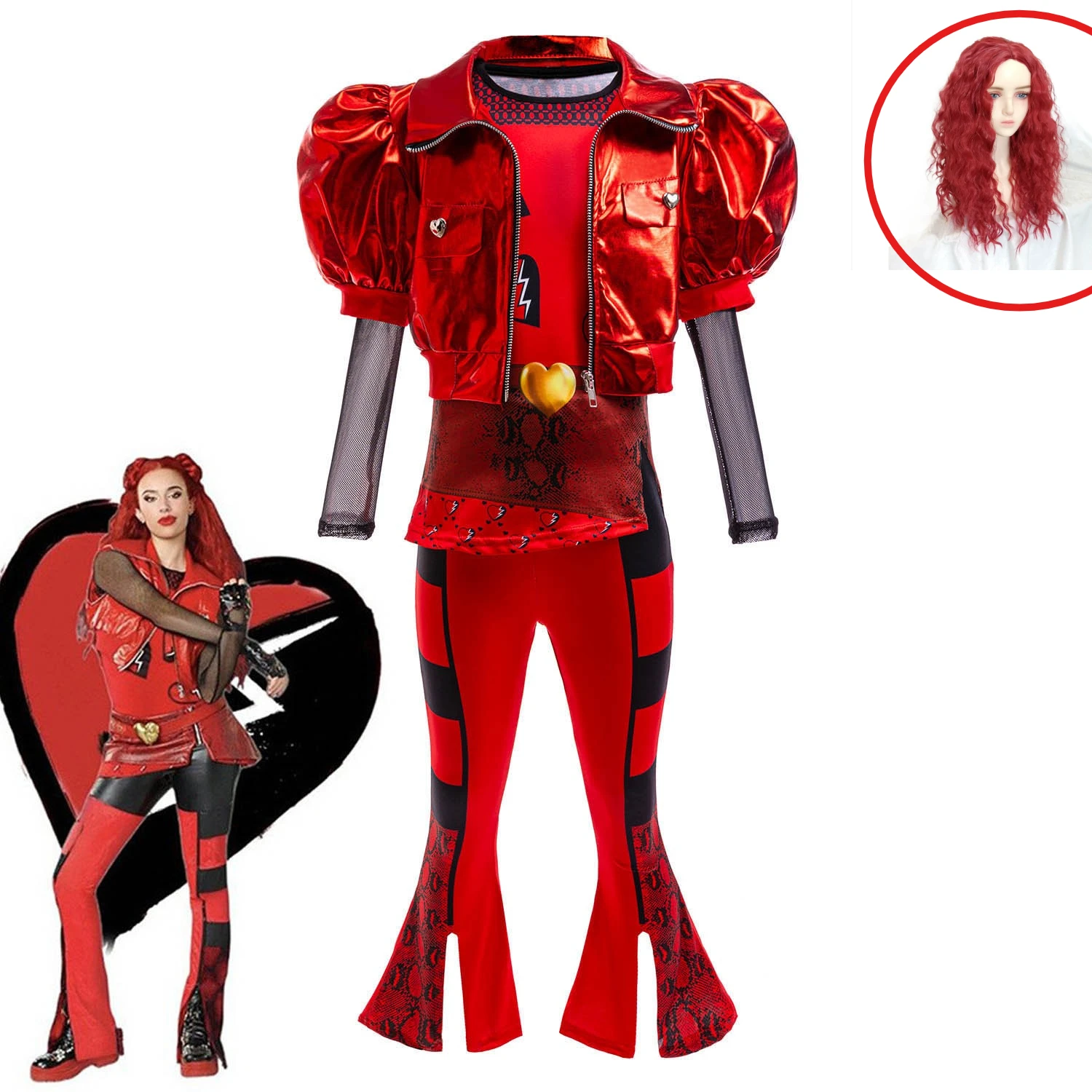 

The Rise of Red Cosplay Costume Movie Descendants 4 Red Three Piece Outfit Wig Set Girls Birthday Party Halloween Kids Dress Up